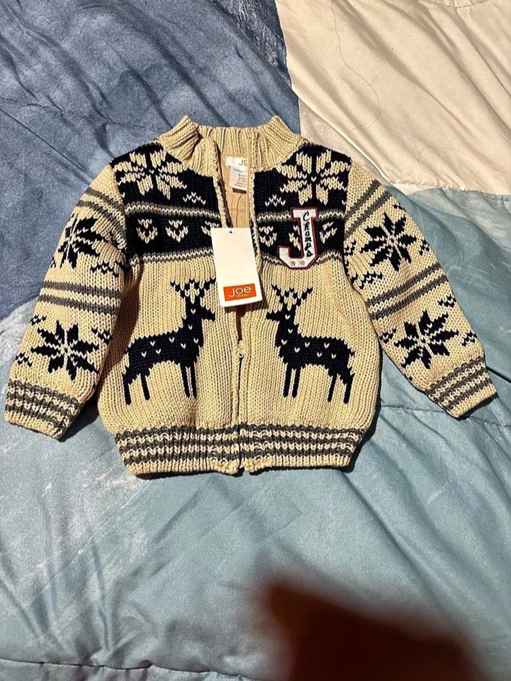 Joe Fresh Fair Isle Cardigan in Beige & Black NWT